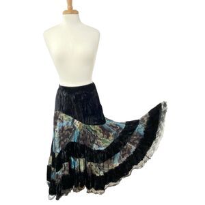Anis A Skirt ART TO WEAR Black VELVET Lace M Hi-Lo FULL Long TIERED Ruffle